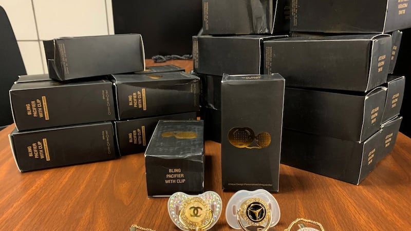 CBP officers seize bedazzled counterfeit child pacifiers, Pittsburgh