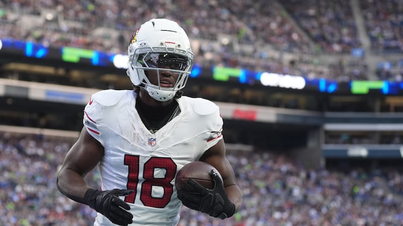 Arizona Cardinals wide receiver Marvin Harrison Jr. makes a touchdown catch against the...