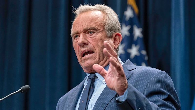 FILE - Health and Human Services Secretary Robert F. Kennedy Jr. speaks during a news...
