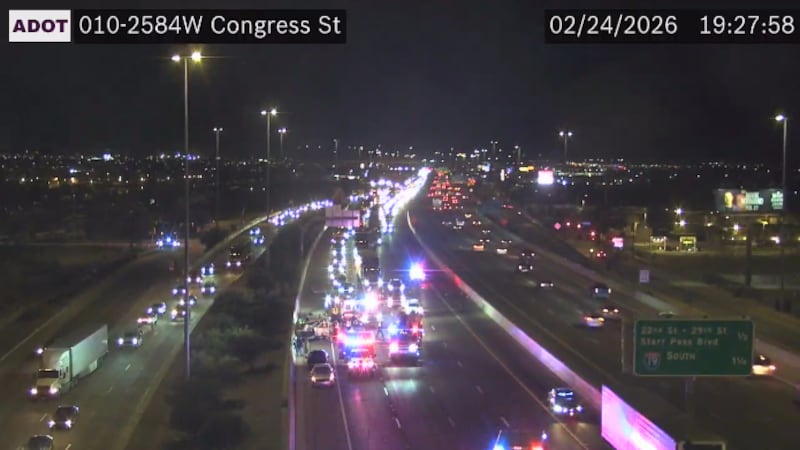 A crash closed Interstate 10 westbound near Congress in Tucson on Tuesday, Feb. 23.