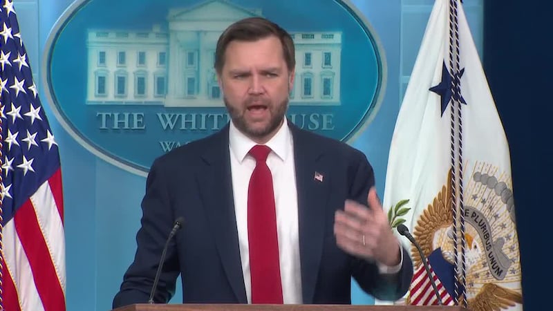 Vice President JD Vance holds a press briefing at the White House. (POOL)